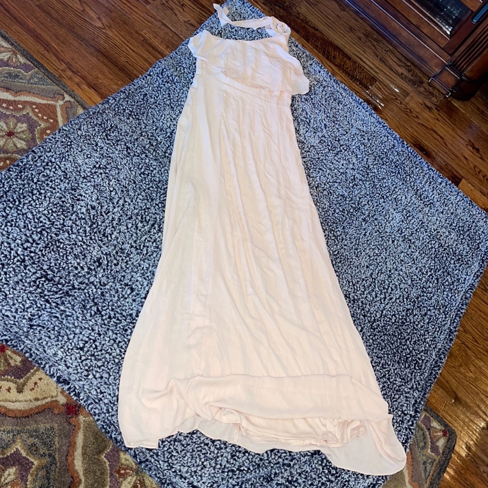 Light Pink One Shoulder Ruffle Long Dress